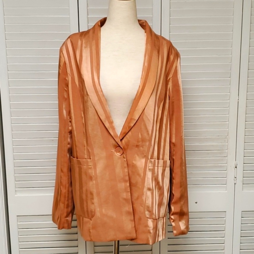 Anthropologie On Twelth Satin Striped Blazer in Copper